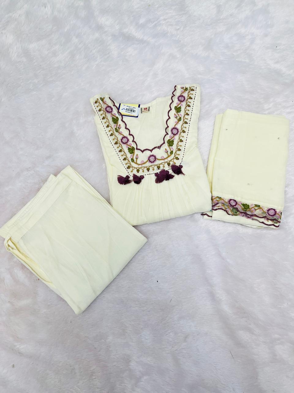 Graceful White Salwar Suit with Delicate Floral Embroidery