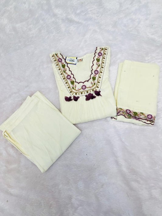 Graceful White Salwar Suit with Delicate Floral Embroidery