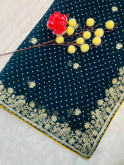 Blue Bandhani Style Embroidered Saree