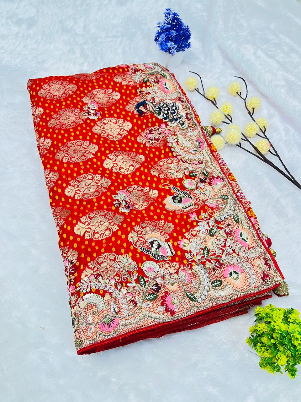 Beautiful Parrot Handwork Saree