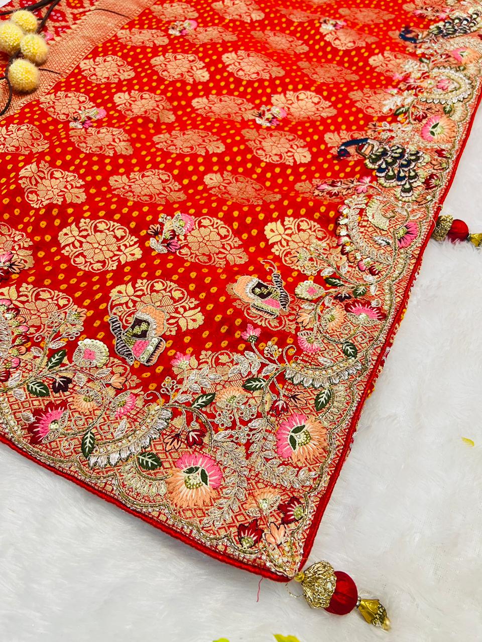 Beautiful Parrot Handwork Saree