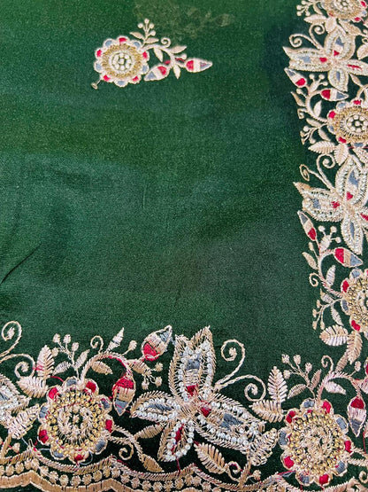 Green Heavy Embroidered Border Saree