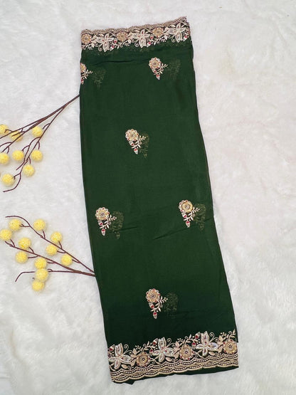 Green Heavy Embroidered Border Saree