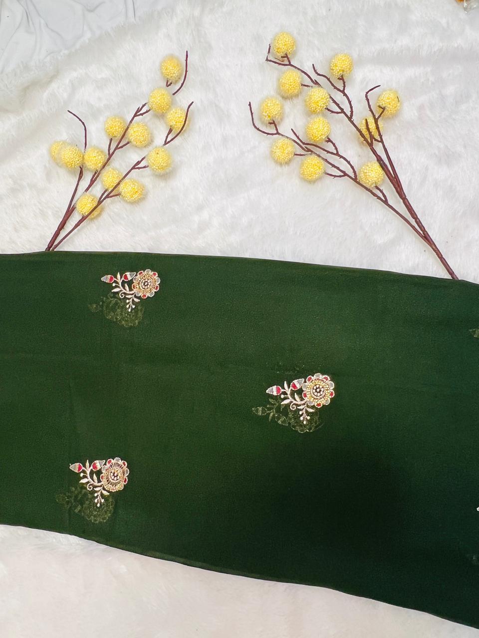 Green Heavy Embroidered Border Saree