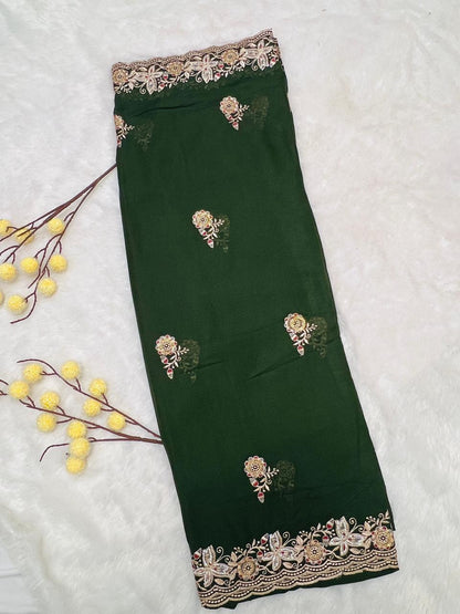 Green Heavy Embroidered Border Saree