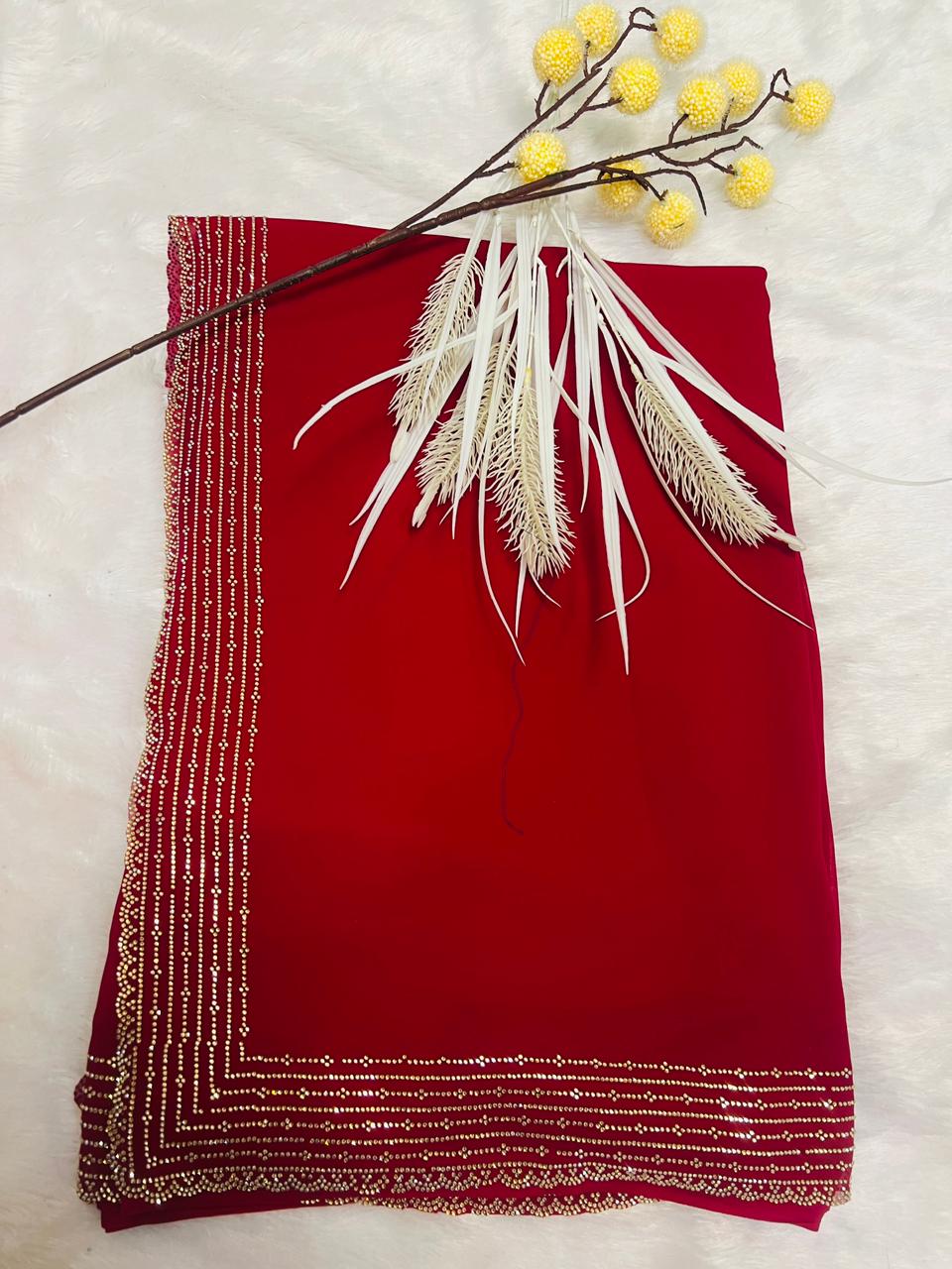 Red Digital Printed Soft Silk Saree