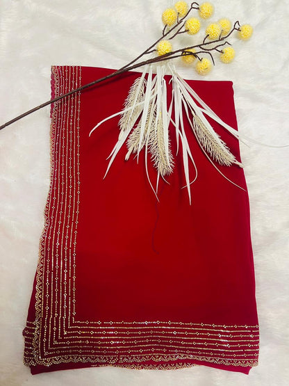 Red Digital Printed Soft Silk Saree