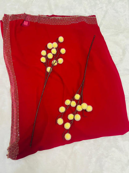 Red Digital Printed Soft Silk Saree