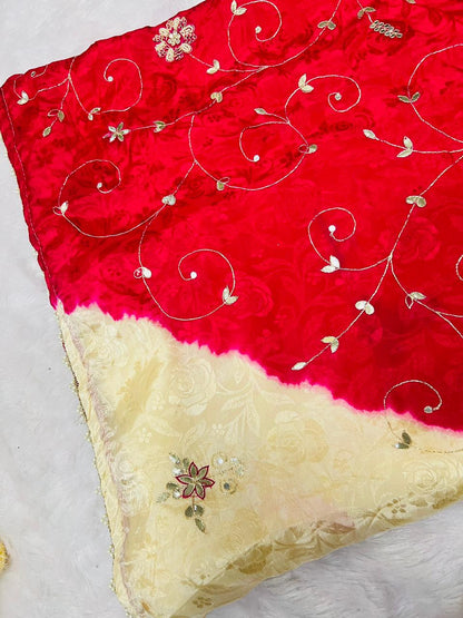 Red Designer Embroidered Partywear Saree