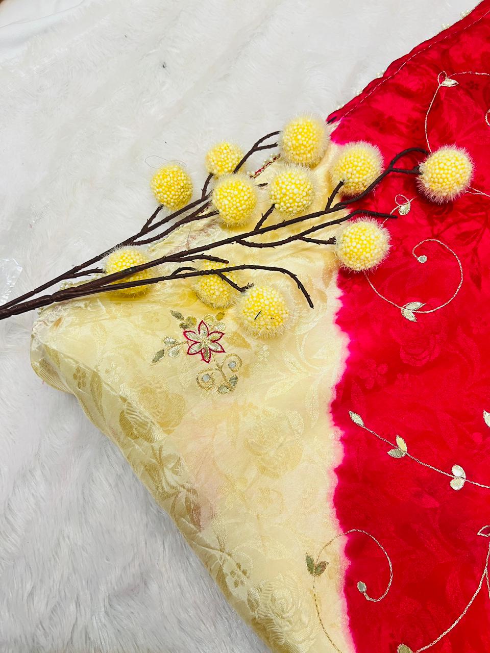 Red Designer Embroidered Partywear Saree