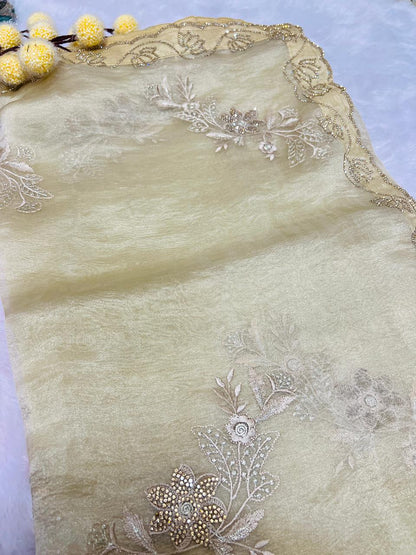 Designer Organza Embroidered Partywear Saree