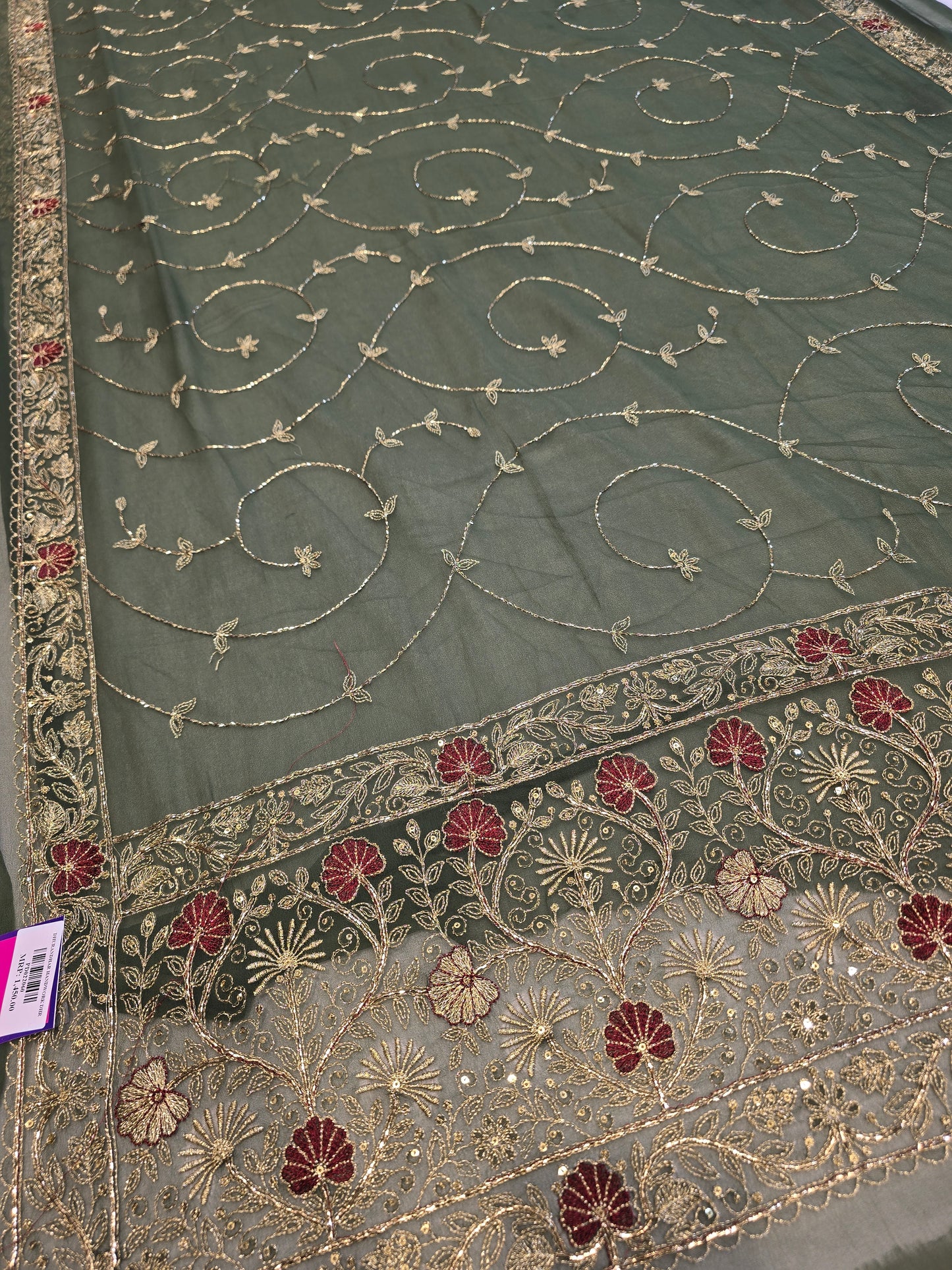 Heavy Zari Embroidery Saree with Intricate Floral Jaal & Matching Border Blouse Piece (Copy)