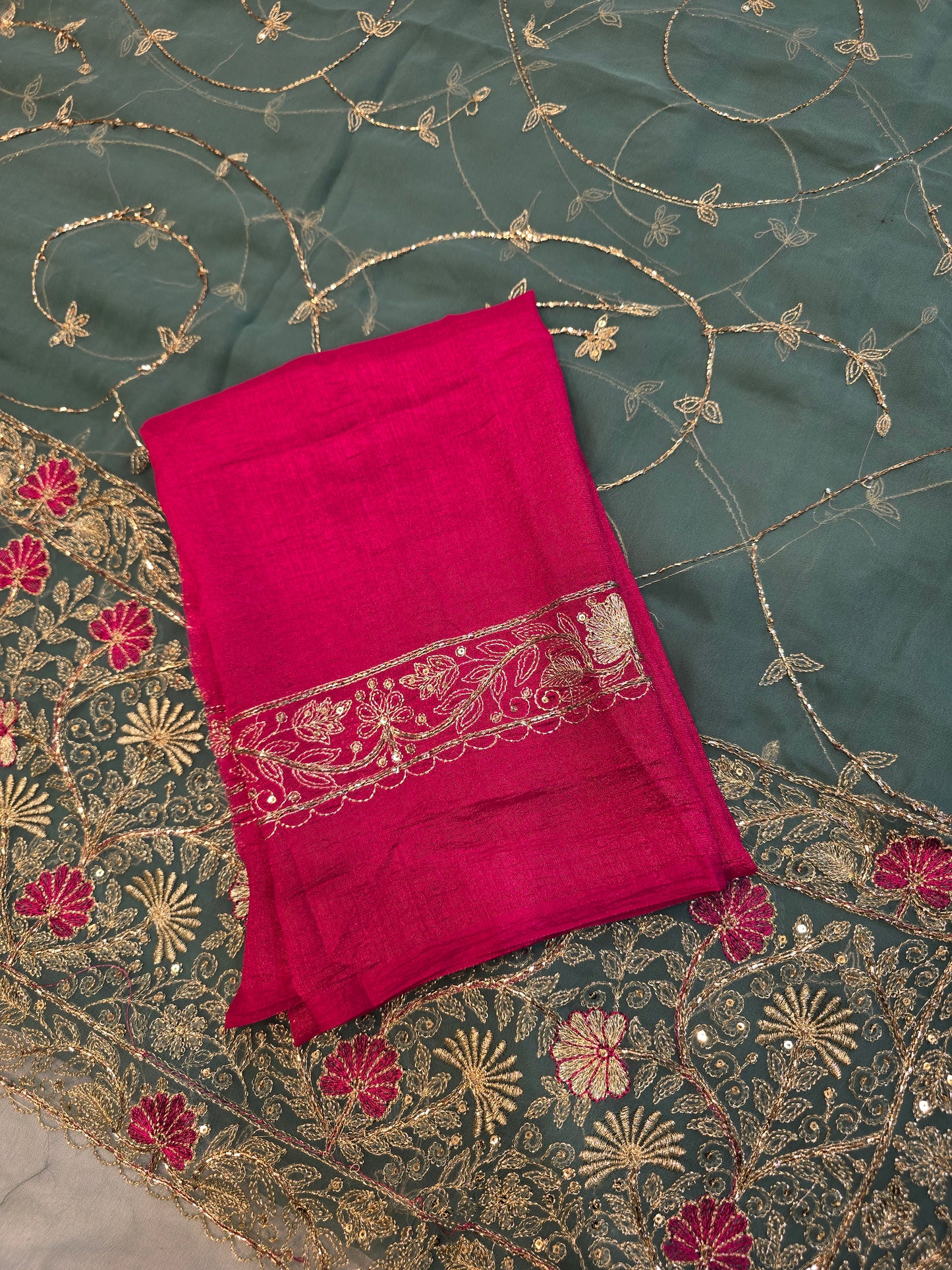 Heavy Zari Embroidery Saree with Intricate Floral Jaal & Matching Border Blouse Piece (Copy)